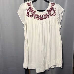 Motherhood Embroidered White and Burgundy Maternity Blouse